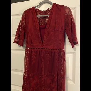 Red lace maxi dress